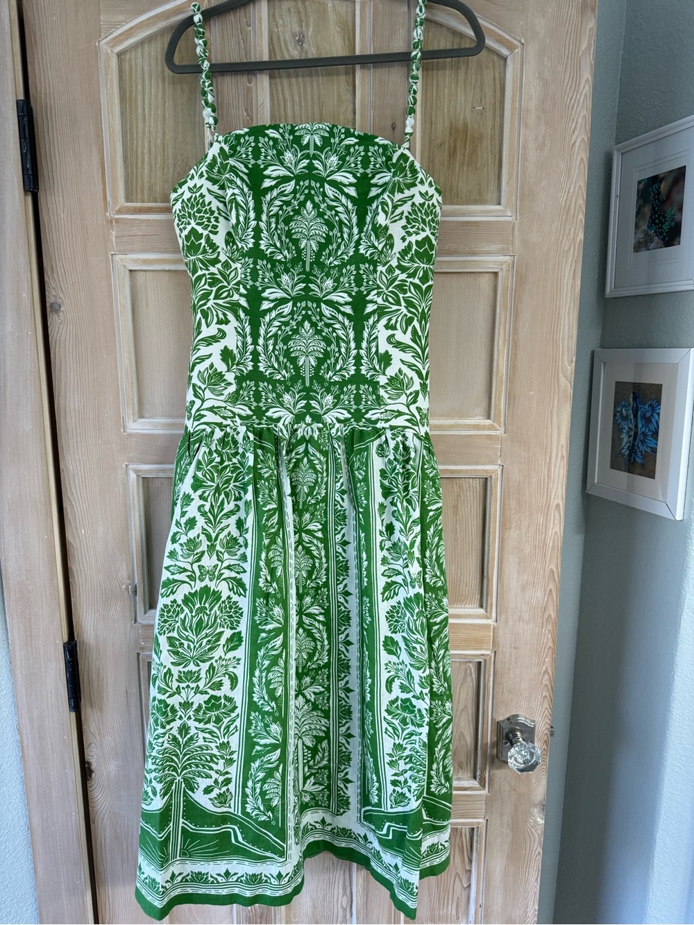 FARM Rio Green and White Botanical Midi Dress